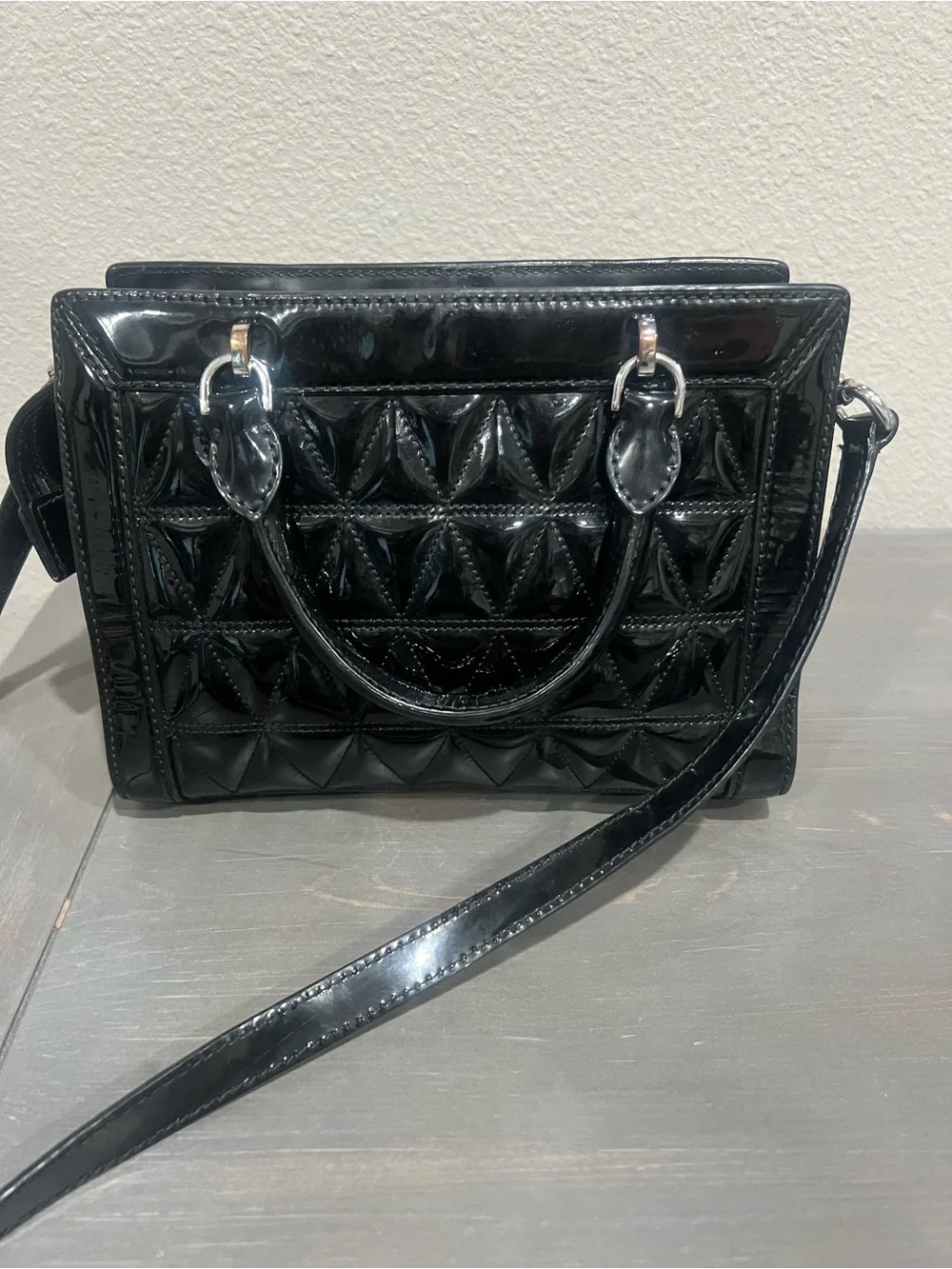 Michael Kors Black Quilted Patent Satchel with Turn-Lock - Picture 2 of 9